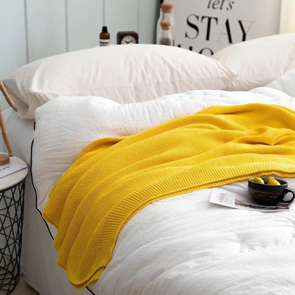 

YOOSA Cotton solid muti-color knitted throw blanket for kids adult aged in summer autumn winter air conditioning nap blankets