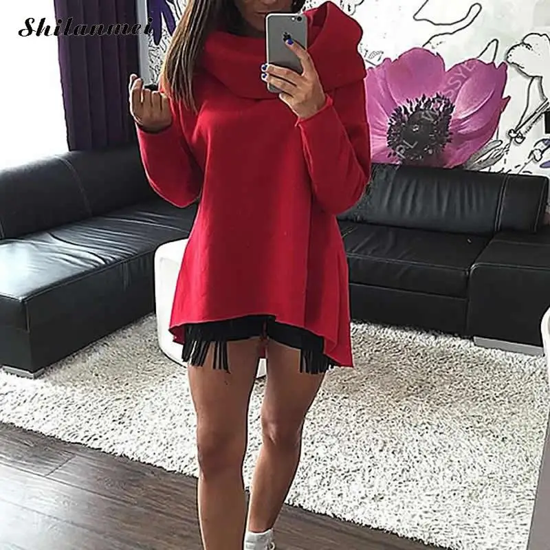 Fashion Scarf Collar Irregular Long Sleeve Sweatshirt