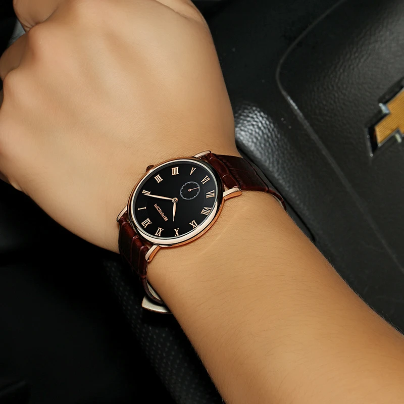 Ceny Super cienki kwarcowy zegarek na co dzień biznes genewa marka sanda skórzany analogowy zegarek kwarcowy moda męska Relojes Hombre 2018