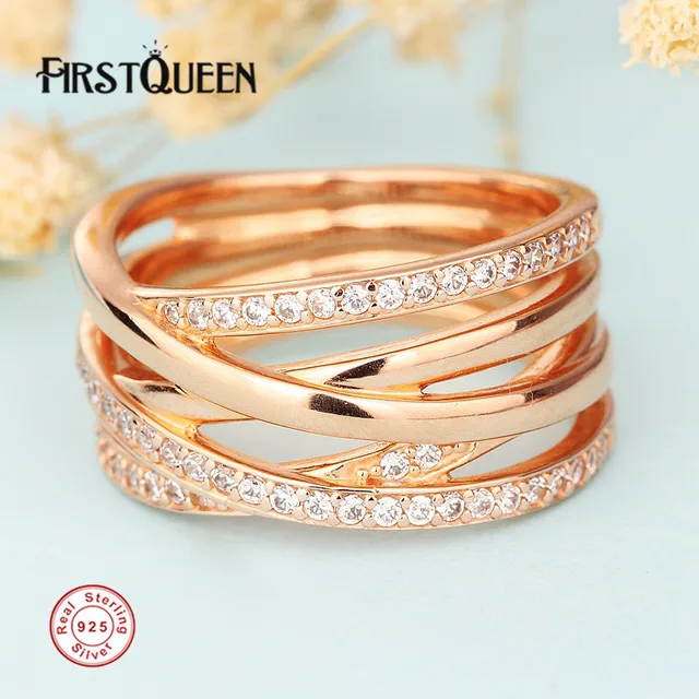 FirstQueen Supersale High Quality Entwined Ring, Clear CZ & Rose Gold Rings For FirstQueen Supersale High Quality Entwined Ring, Clear CZ & Rose Gold Rings For