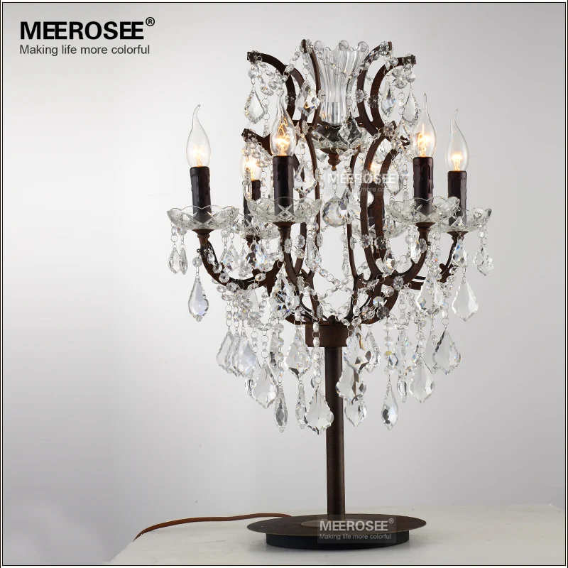 

Vintage Retro Rust Color Table Light Fixture Clear Crystal Desk Lamp 6 lights holder Bedroom Living room Hotel Table Lustre