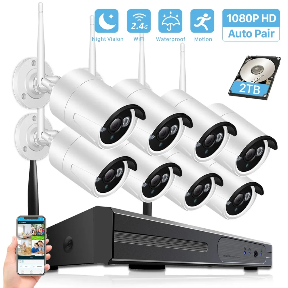 Система видеонаблюдения 2 МП 1080P 8 каналов HD беспроводной сетевой