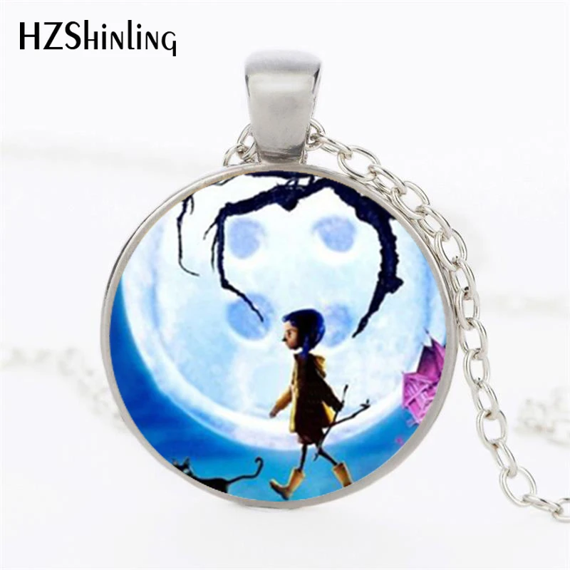 

New Fashion Coraline Necklace Pendants In Silver Glass Photo Cabochon Pendant Little Girl Jewelry Round Picture Necklaces HZ1