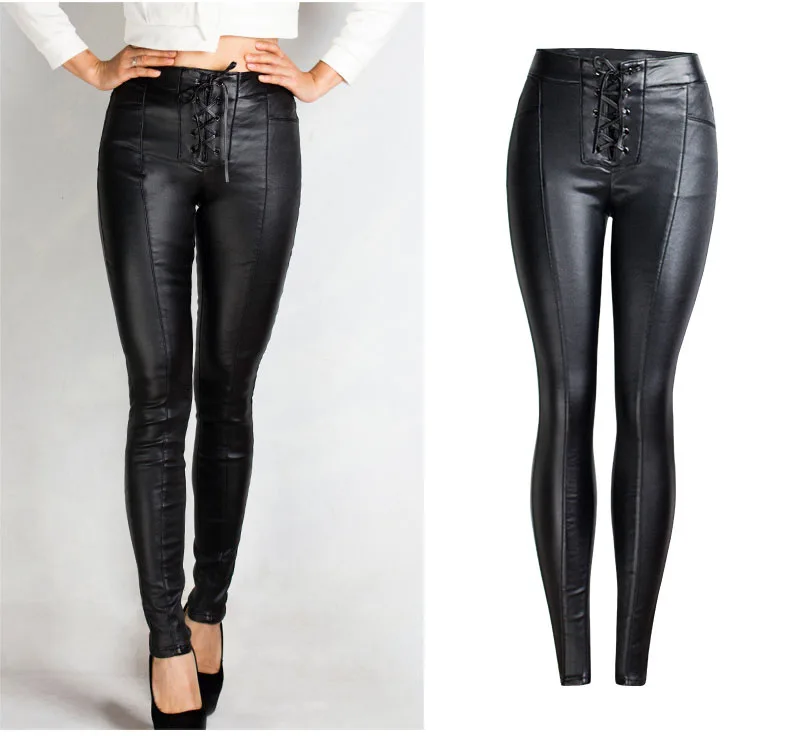 Hot style band PU trousers for women with velour luster trousers for women autumnwinter amazon pencil pants black leg pants (3)