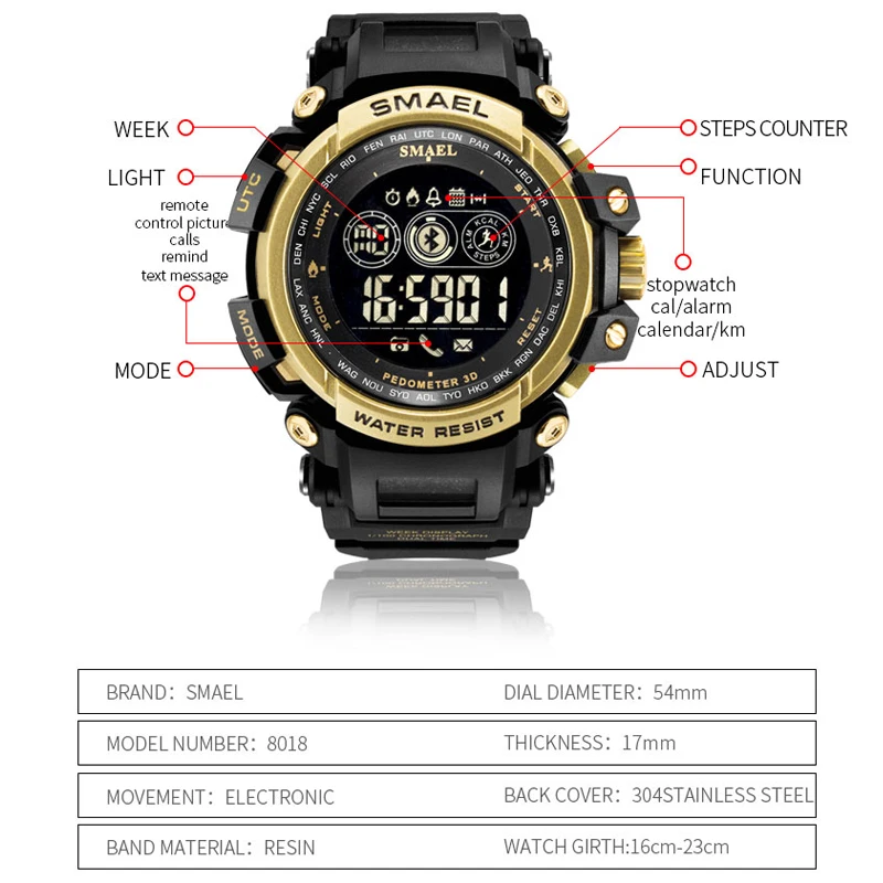 SMAEL Top Brand Men Smart Sport Watches Stopwatch Digital LED Electronic Clock Man Military Bluetooth Watch Relogio Masculino