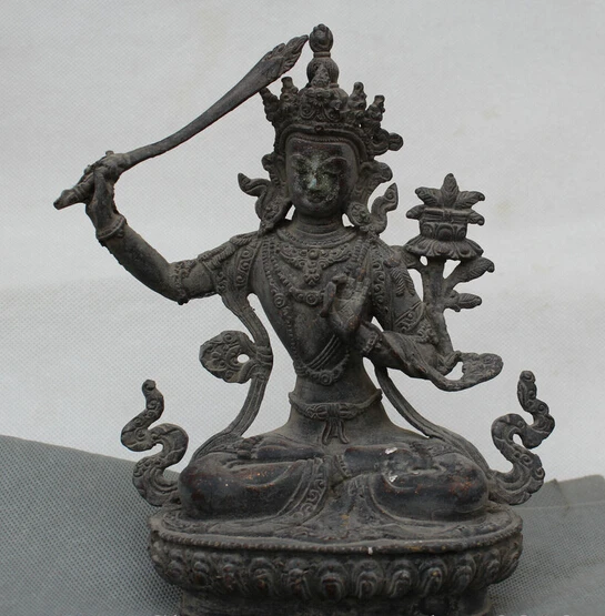 

shitou 002788 9" Old Tibet Bronze Buddhism Seat Wenshu Manjushri Goddess Statue Sculpture discount 30% (C0324)