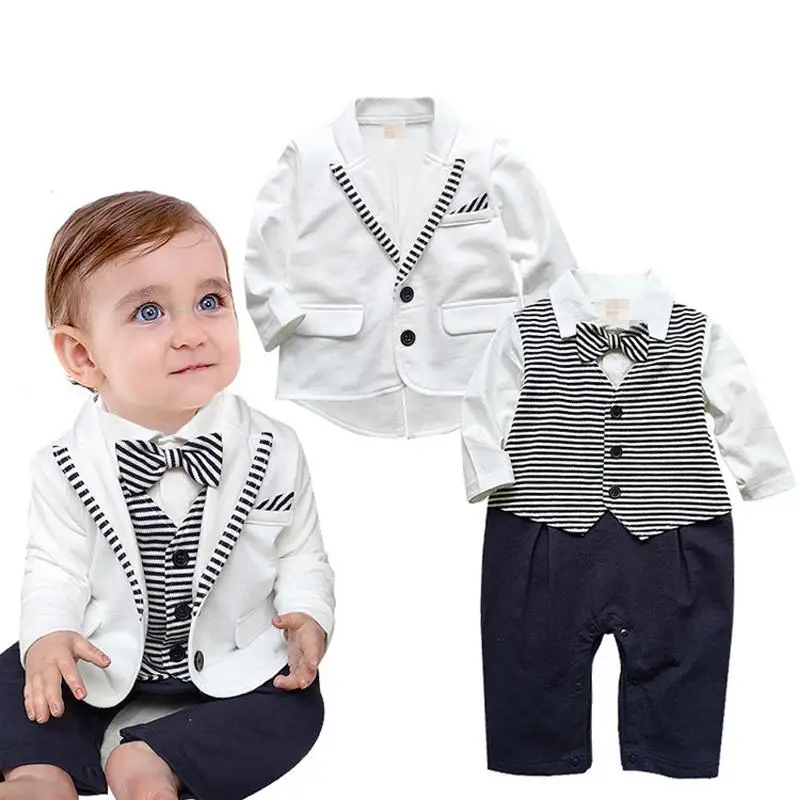 Baby Boy Wedding Tuxedo Formal Dressy Suit Bodysuit Jacket Outfits Clothes 3-24M 