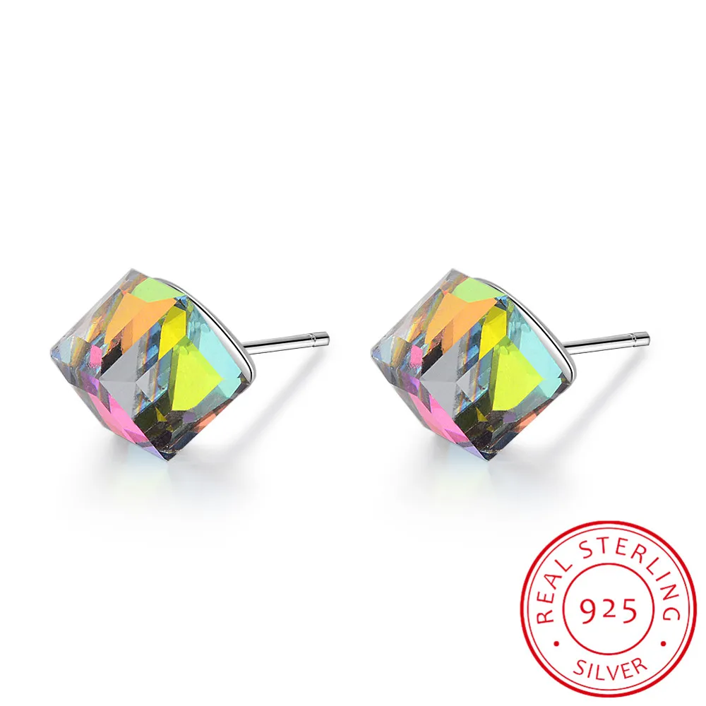 

LEKANI Original Crystal From Swarovski Piercing Earrings For Women 925 sterling silver Cube Stud Earring Jewelry Gifts Wholesale