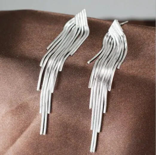 Новые модные благородные 925 Серебряные длинные серьги с кисточками для женщин, свадебные ювелирные изделия из органической змеиной цепочки, висячие серьги из стерлингового серебра - Окраска металла: silver errings