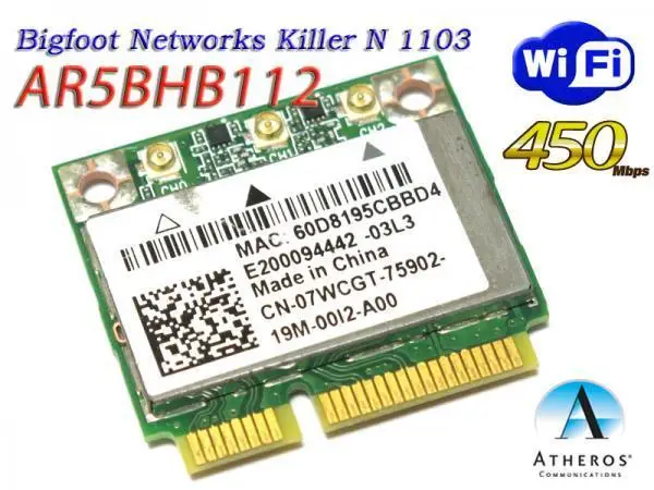 Двухдиапазонный убийца сетей Bigfoot 1103 7WCGT AR5BHB112 450 Мбит/с Wi-Fi карта для Dell Alienware M14X M18X