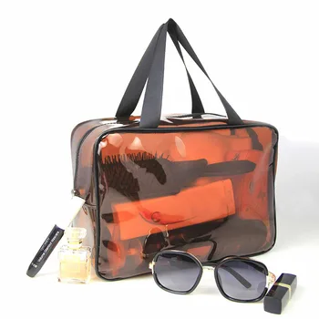 

PVC Cosmetic Bag Transparent For Woman Travel Makeup Bags Organizer Toiletry Wash Handle Case Waterproof Storage Container
