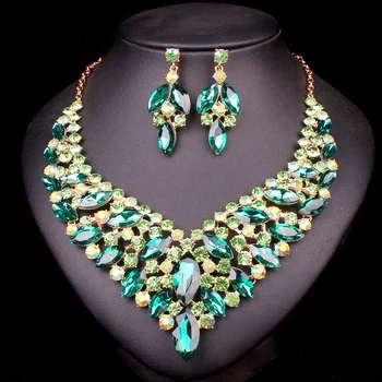 

New Indian Crystal Necklace Earrings Sets Bridal Jewelry Sets For Brides Wedding Party Costume Decoration Supplies For Jewelry