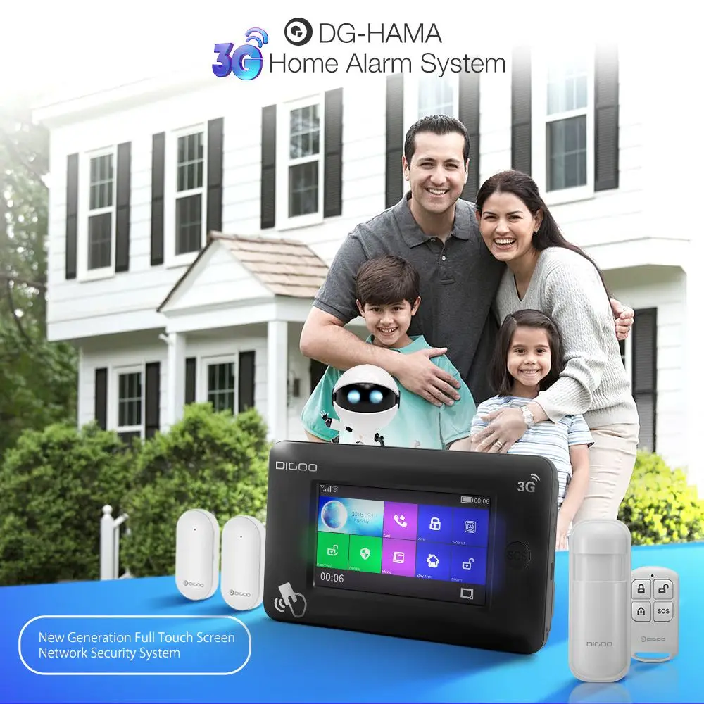 DIGOO DG-HAMA All Touch Screen 3G Version Smart Home Security Alarm System Kits Support APP Control Amazon Alexa