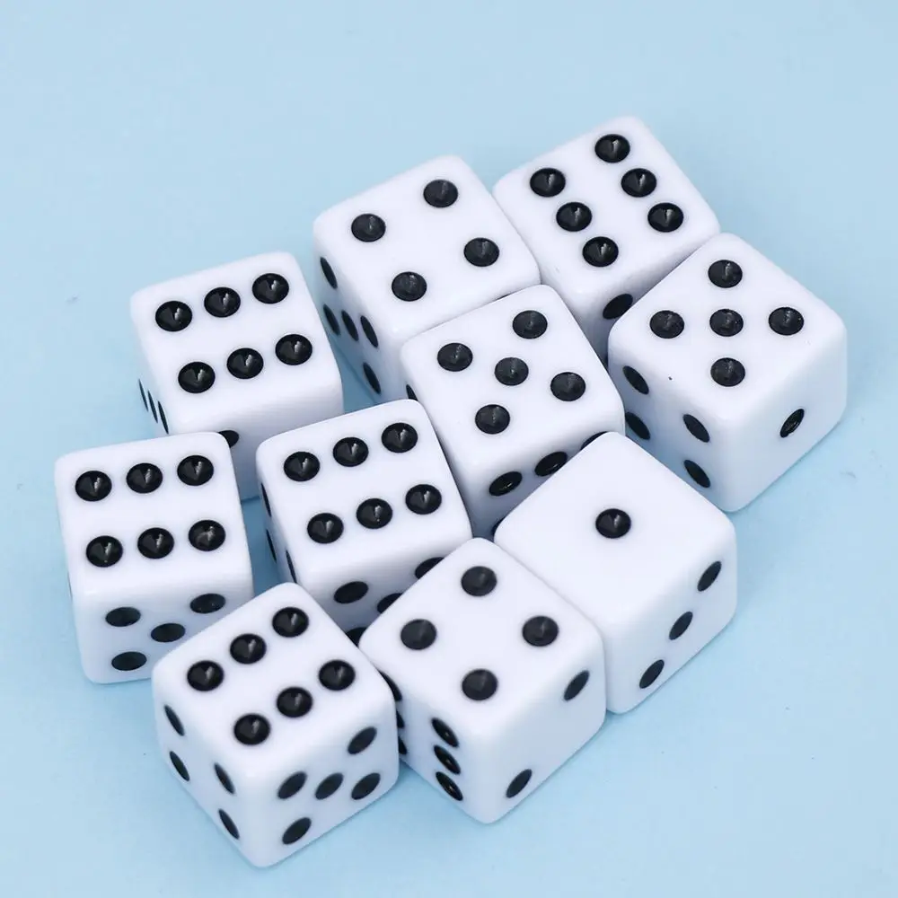 

10PCS/set Six Sided Square Opaque 16mm D6 Dice - White with Black Pip Die Playing Dice