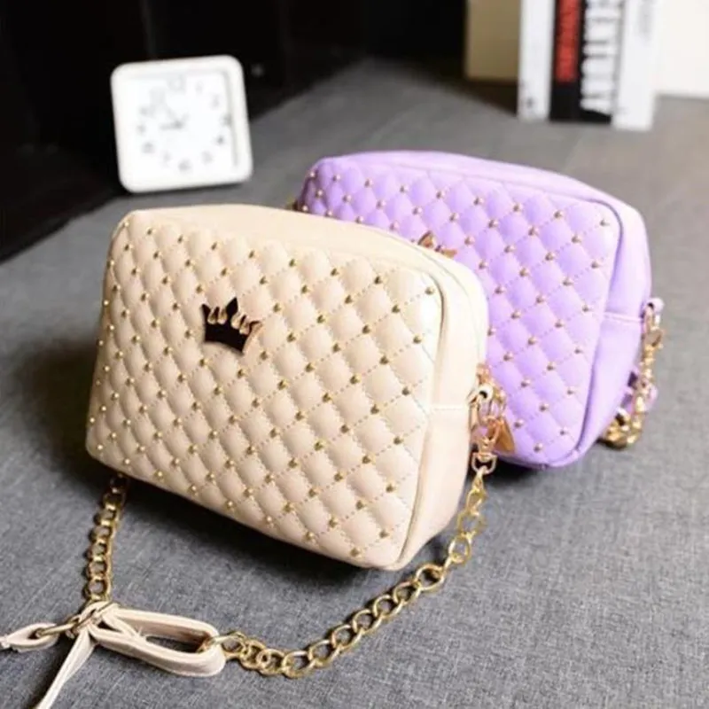 High Quality PU Leather Women Crossbody Bag Fashion Color Rivet Chain Design Women Shoulder Bags Color Shoulder Strap Ladies Bag
