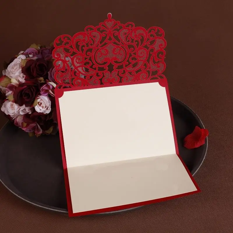 NEW Vintage Wedding Supplies China Laser Cut Luxurious Wedding Invitations Red Elegant Invitation Paper Cards 50pcs
