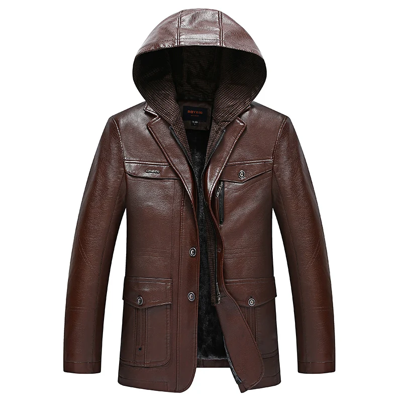 new Winter Men Leather Suede Jacket Fashion Brand Quality Fleece Lined Motorcycle Faux Leather Coats Male Outerwear BLACK