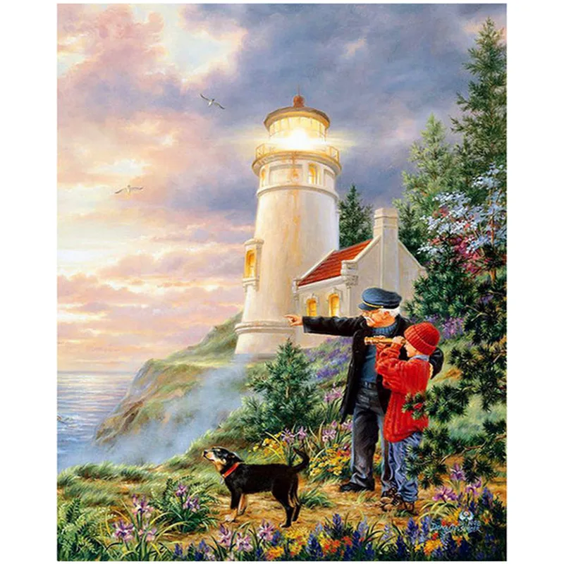 DIY Diamond Painting Cross Stitch scenery Full square Drill Mosaic Decor Painting100% 5D Diamond Embroidery Seaside Lighthous