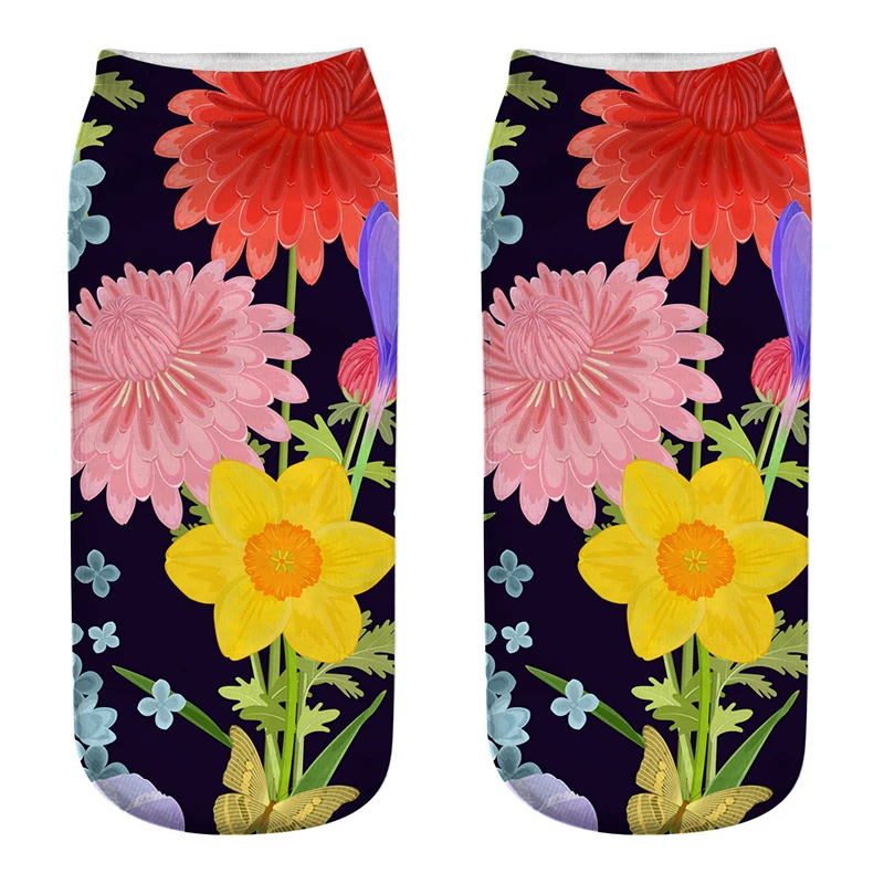 Morematch/1 пара, женские носки до лодыжки, унисекс, тропические растения, цветочный узор, хлопковые носки, 3D принт, забавные носки, 17 стилей на выбор