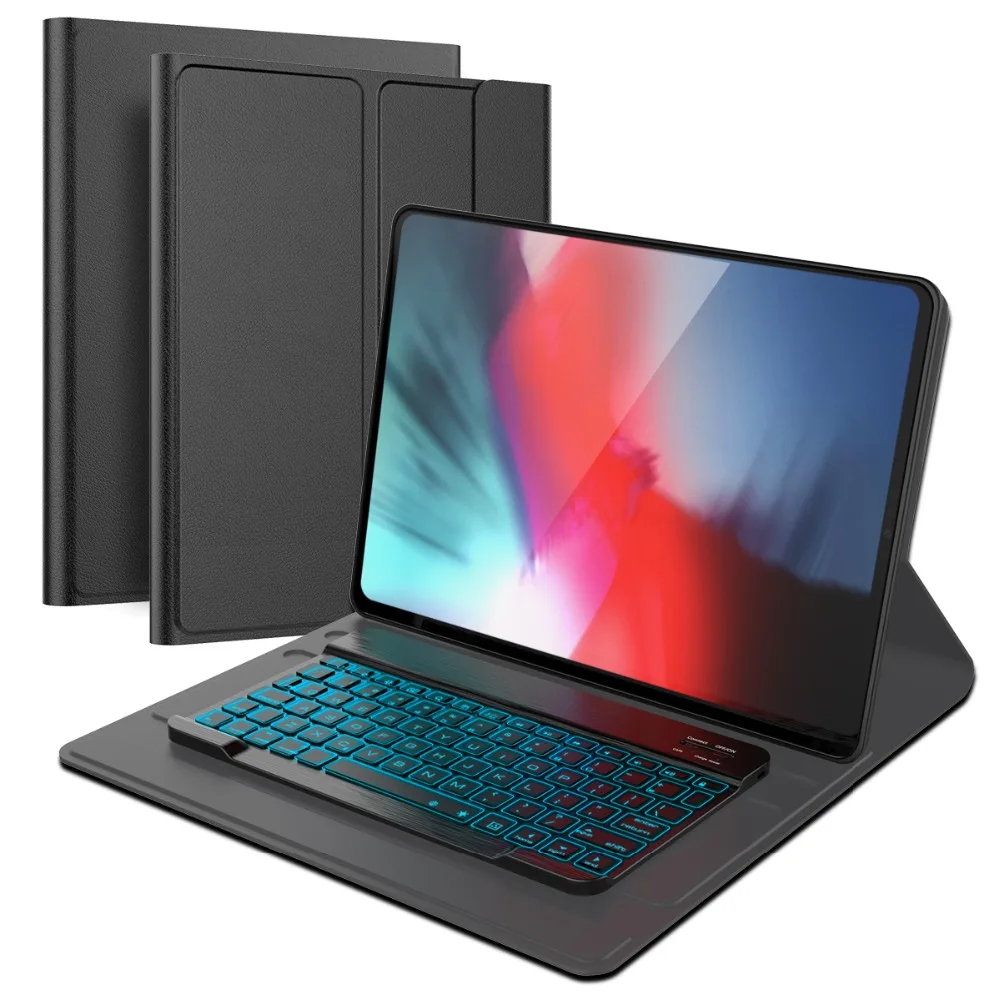 

For iPad Pro 12.9 Inch 2018 Detachable Keyboard Tablet Case PU Leather 7 Colors Backlight USA Wireless Keyboard Tablets Cover