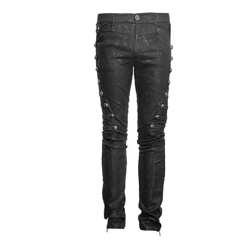 

Steampunk Black Rivet Pure Cotton Men Pants Street Style Spring Autumn Fitness Straight Men Trousers With Button