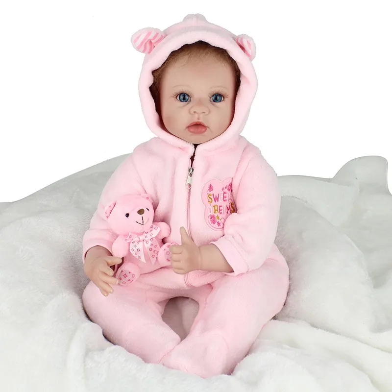 

born dolls pink clothing cloth body bebe alive bonecas 22" Silicone Reborn Dolls Toys For Children Handmade