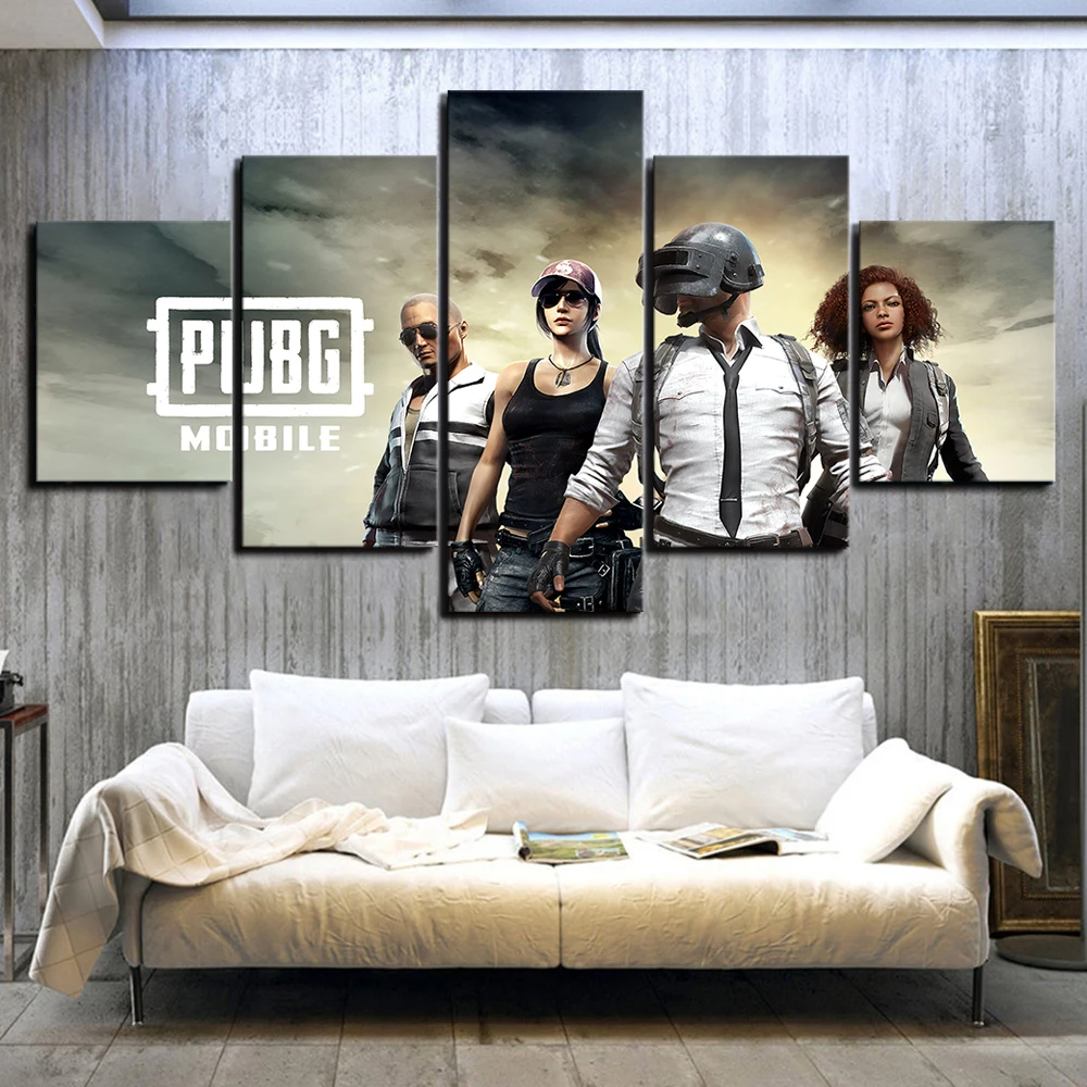 5 Buah Kanvas Seni PUBG Mobile Permainan Poster Dicetak Dinding