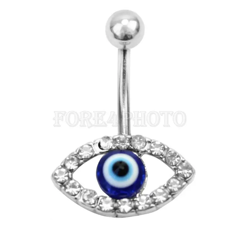 Evil Eye Dangle Belly Button Ring Rhinestone Crystal Body Piercing ...