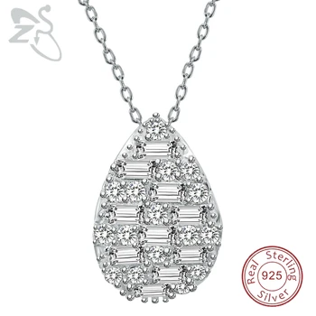 

ZS New Bright Crystal Pendants Necklace Collier 925 Sterling Silver Pendant Zircon Chokers for Bride Women Wedding Jewelry Gifts