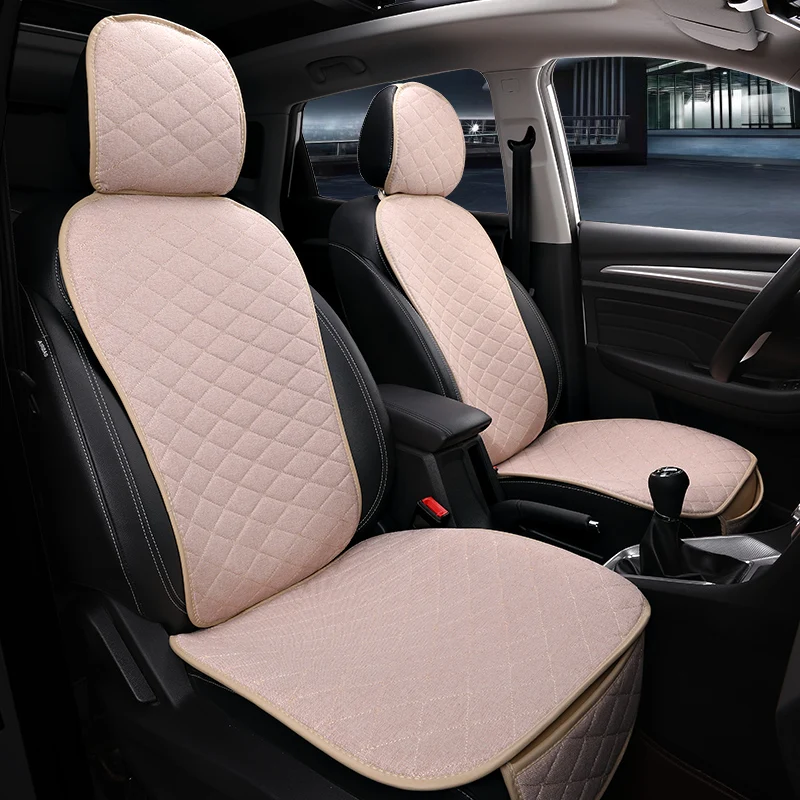 

2 Seats Flax Car Seat Cover Protector Front Driving Seat Back Cushion Pad Mat with Backrest for Auto Truck Suv or Van