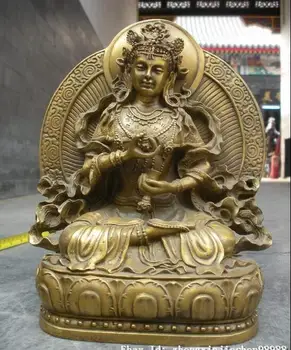 

8"Tibet Buddhism Fane pure Brass Lotus Vajradhara Kwan-yin Buddha Statue