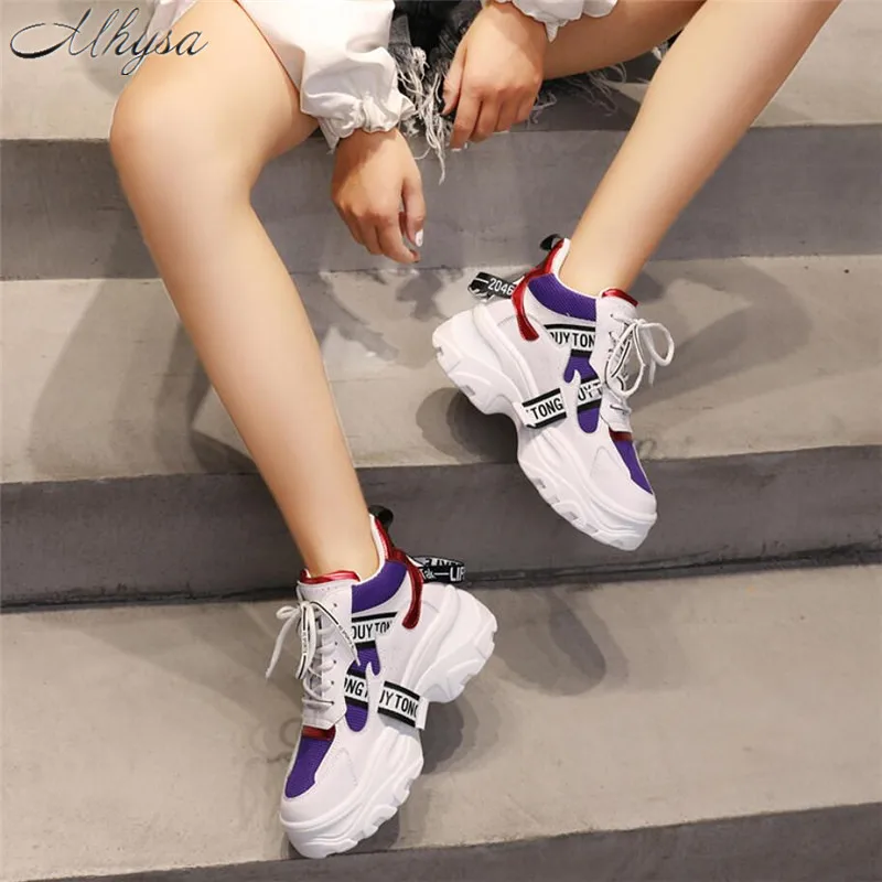Women's Fashion Leather Platform Chunky Sneakers - Mhysa image 5