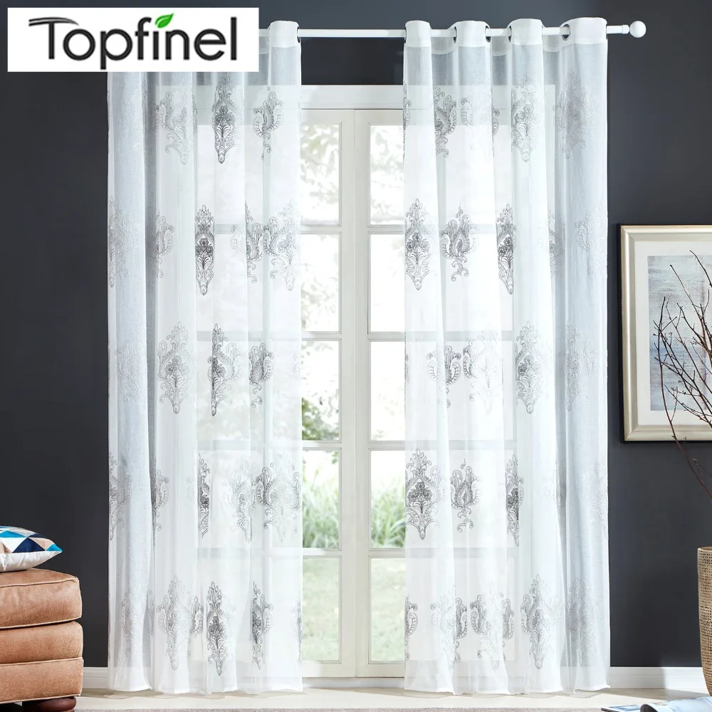 

Topfinel New Luxury Embroidered Sheer Curtains Window Tulle Curtains for Living Room Bedroom Kitchen Gauze Voile Curtains White