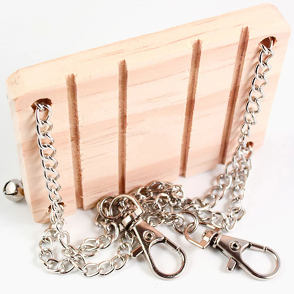 Funny Hamster Wooden Toys Swing Ladder Bell Pet Rat Bird Hanging Cage Products Small Animals Pets Play Toys 88x70x10mm