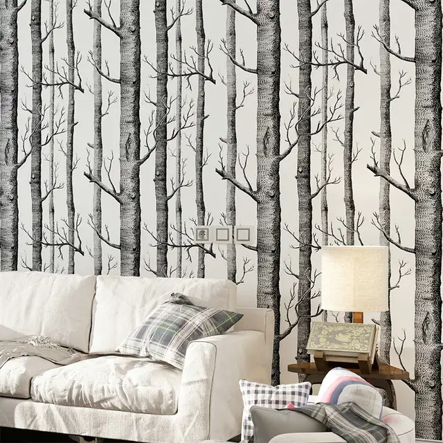 Black White Birch Trees Wallpapers For Living Room Bedroom Walls Covering Rolls Rustic Forest Woods 3d Wall Papers Home Decor