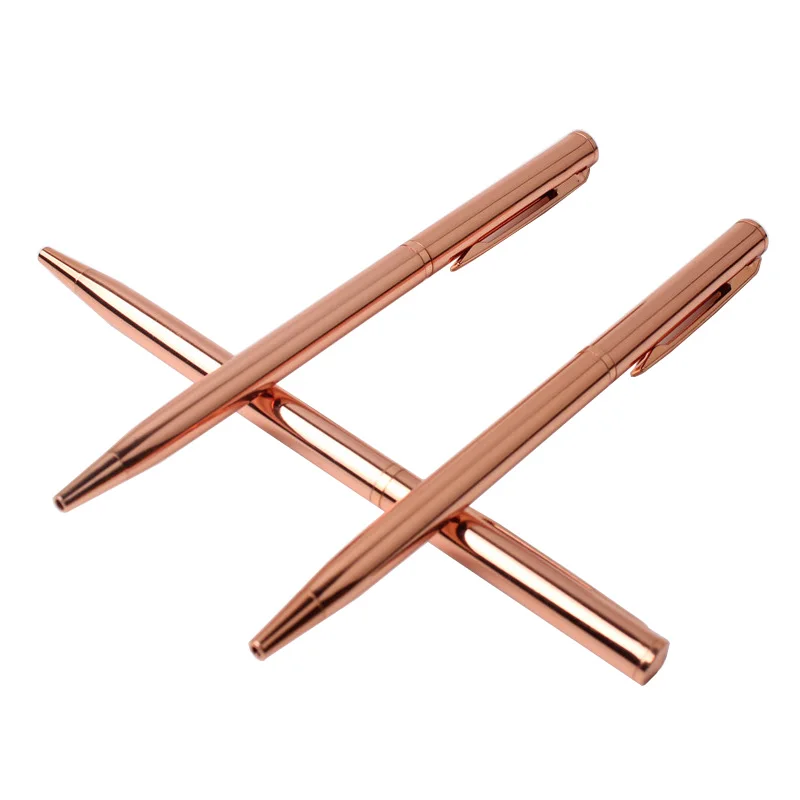 

GENKKY 10PCS Rose Gold Ball-point Pen Stainless Steel Rod Rotating Metal Ball-point Pen Stationery Ballpoint Pen