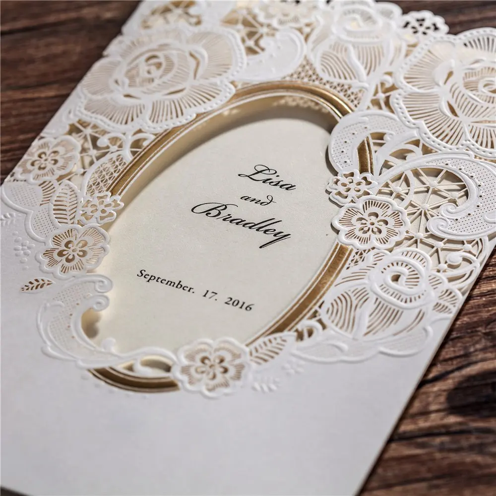  20Pcs Elegant laser cut Gold Stamping Wedding Invitation Card Bridal Shower Invitation with Blank I - 32989448132