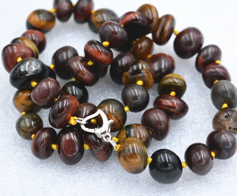 

New 8x10mm Irregular natural multi-colored tiger's eye necklace 18