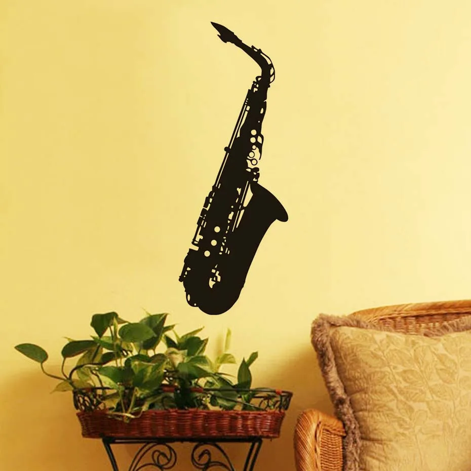 Modern Style Bedroom Saxophone Wall Decor Sticker Fashionable Black