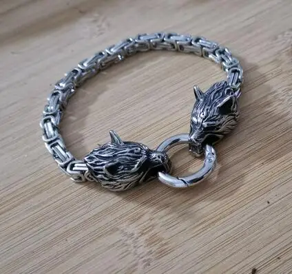 

lanseis 1pcs stainless steel viking wolf head bracelet