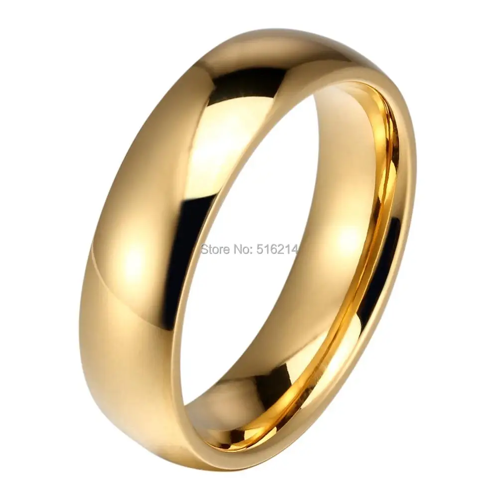 1 Pair 6mm CZ Stone Rings Set for Women Polish Dome for Men Gold Color Titanium Steel Couples Marriage Wedding Band