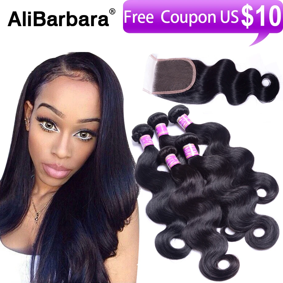 Unprocessed Human Hair Weave with closure 3PCS Peruvian Virgin Hair body wave with Closure  Peruvian Body wave with closure