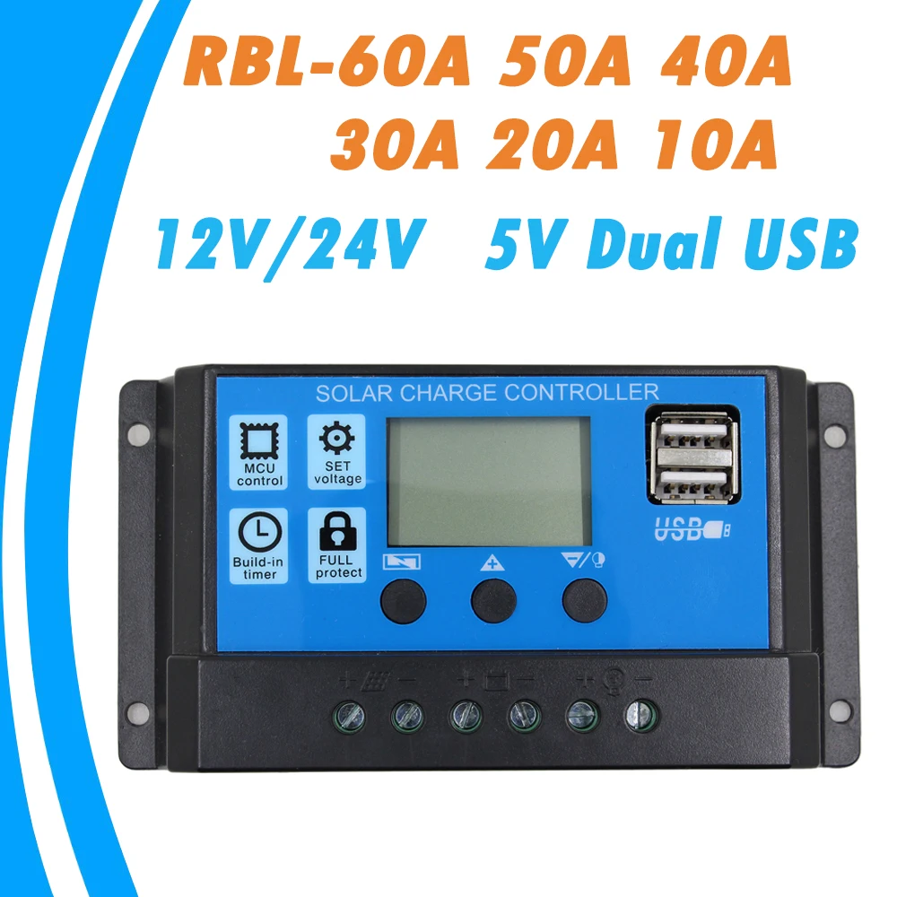 30A Dual USB MPPT Regolatore di carica solare Pannello solare Regolatore batteria Regolatore solare con display LCD. Regolatore di carica solare 12V//24V