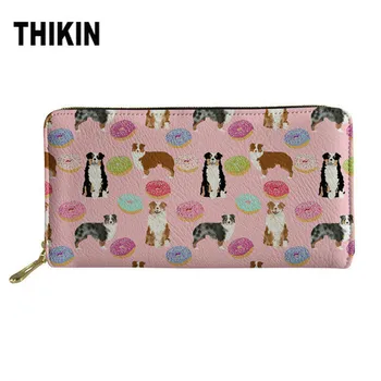 

THIKIN Australian Shepherd Printing Women's Purse Zipper Coin Pocket Wallet Custom Leather Card Holder Female Carteira Feminina