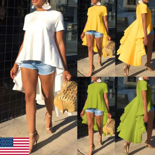 

Women's Casual Loose Short Sleeve Tunic Top Long Tail Blouse Plus Size