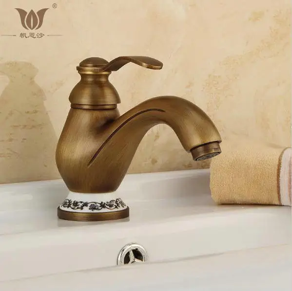 Free shipping Retro Style Deck Mounted Long Neck Rotation Bathroom Sink