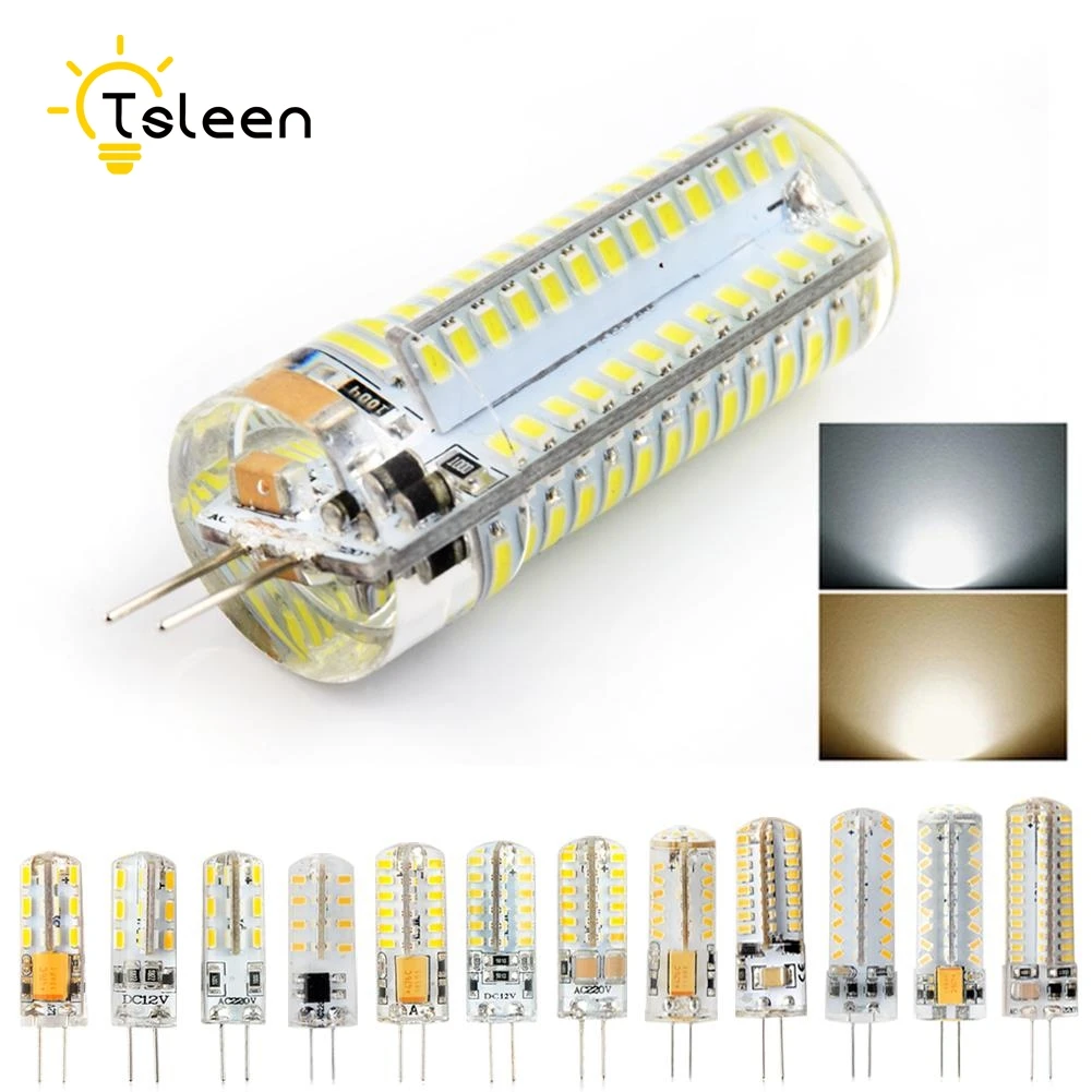 TSLEEN светодиодный G4 3014 SMD 3 Вт 5 Вт 6 Вт 8 Вт 9 Вт DC 12 В 220 В светодиодный галогенный светильник g4 светодиодный 12 В кукурузные лампы силиконовые люстры освещение