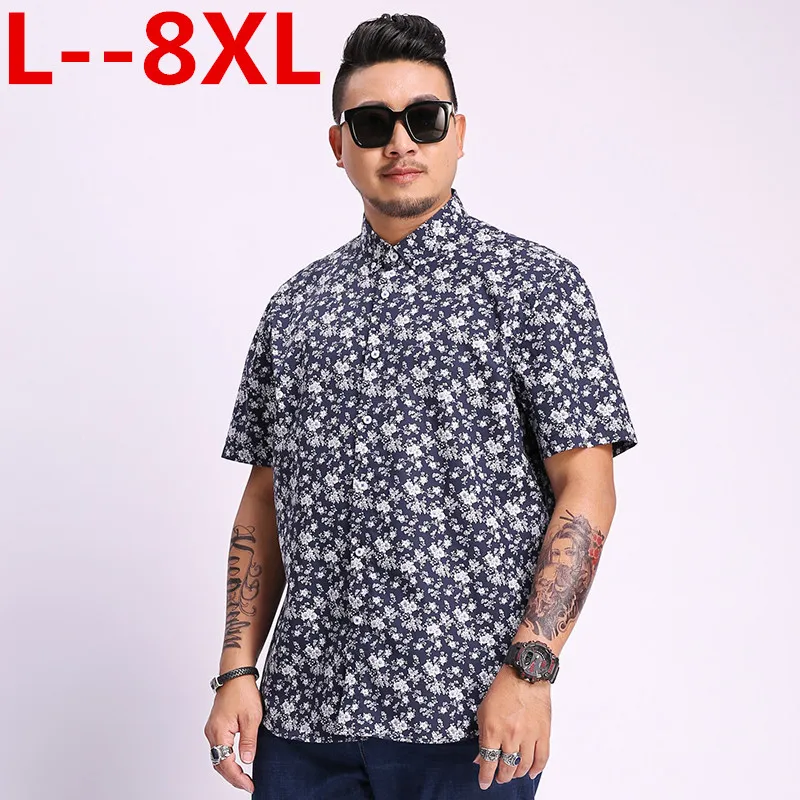 8XL 6XL 5XL 4X Новая брендовая одежда рубашка мужская льняное платье рубашки Slim Fit отложной мужской короткий рукав Мужская гавайская рубашка большие размеры - Цвет: 1