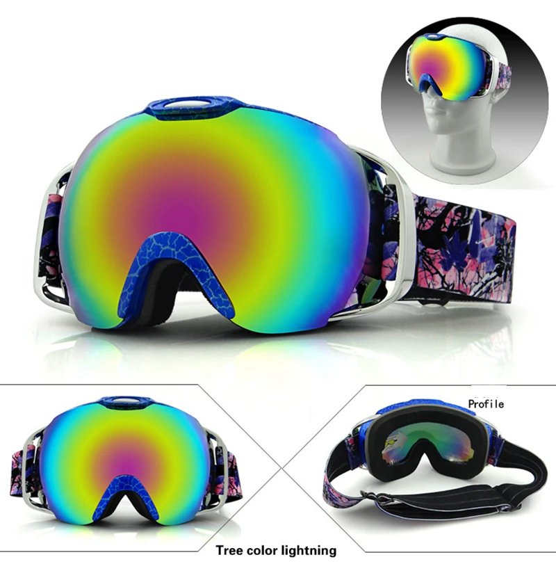 Brand Big Frame Ski Goggles Double UV400 Anti Fog Big Ski Mask Glasses