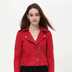 Красная розовая замшевая куртка мото роковой овчины куртка кожаная куртка короткая панк куртка осень зима женская верхняя одежда jaqueta de couro